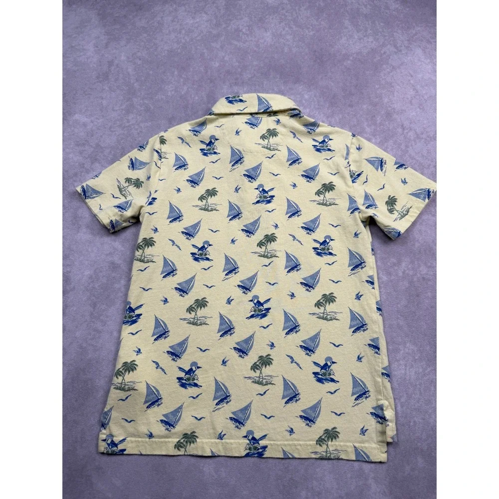 Polo Ralph Lauren Kids Yellow Nautical Sailboat Palm Tree Polo Shirt Size S 8